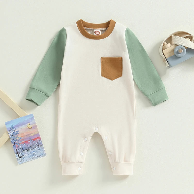 Boys Sleeve Contrast Pocket Romper