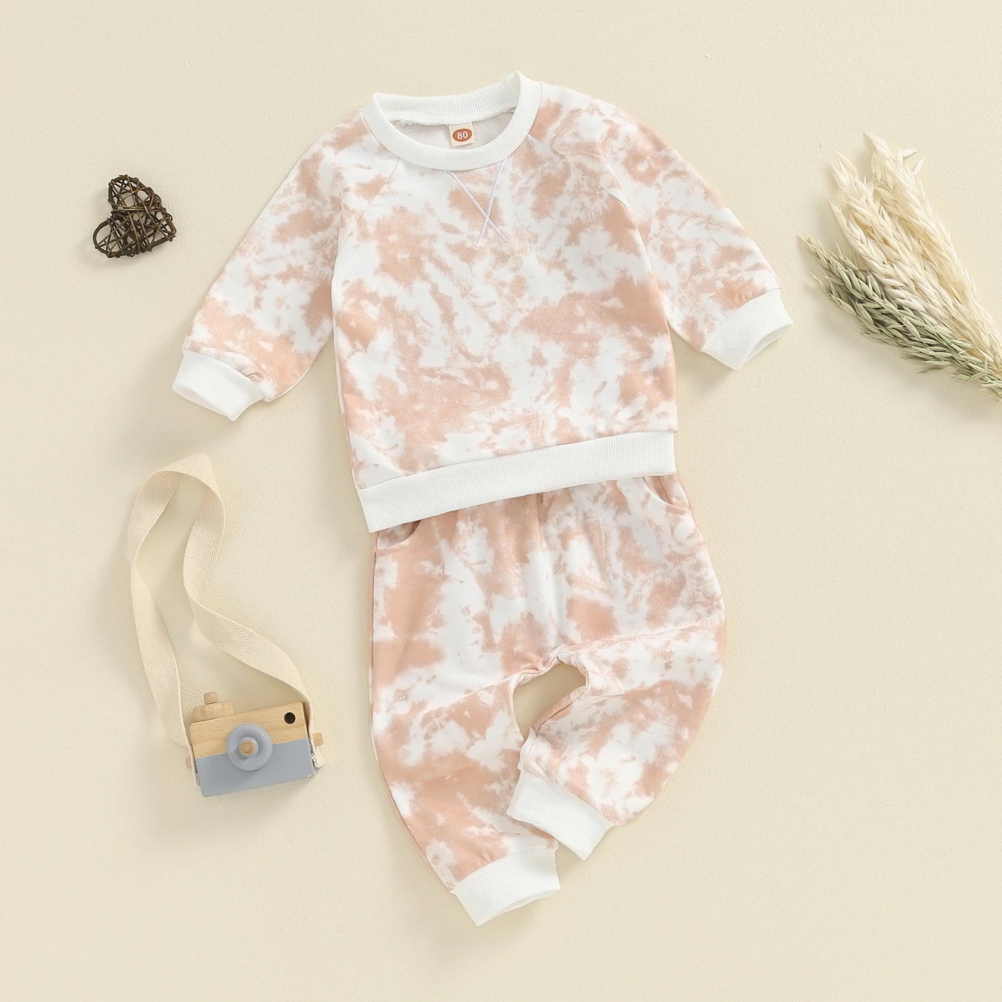 Girls Tie Dye Print Sweatshirt Pant Set