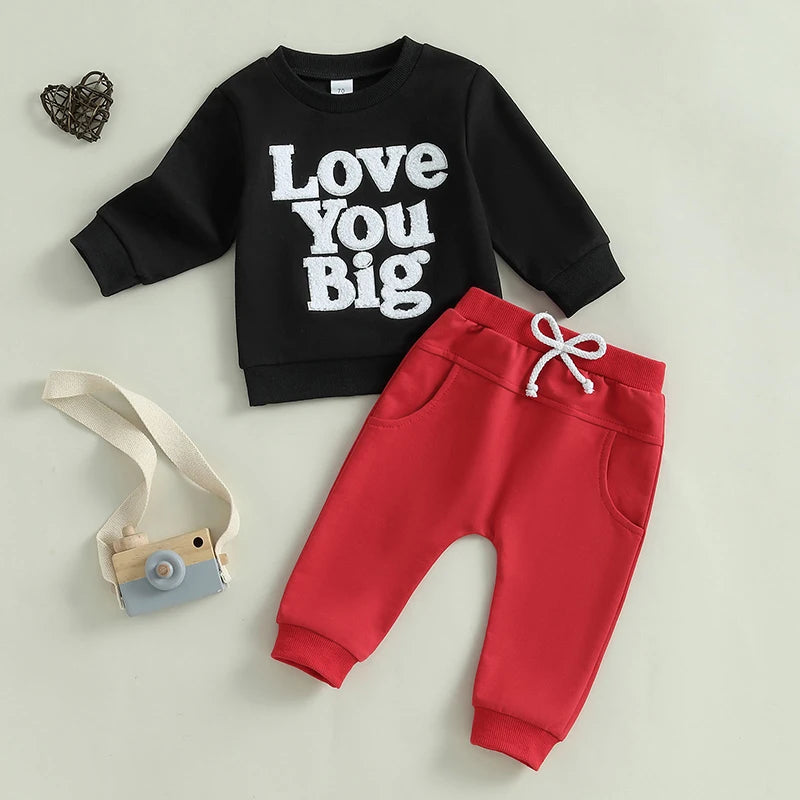 Embroidered Love You Big Sweatshirt Pant Set, Unisex