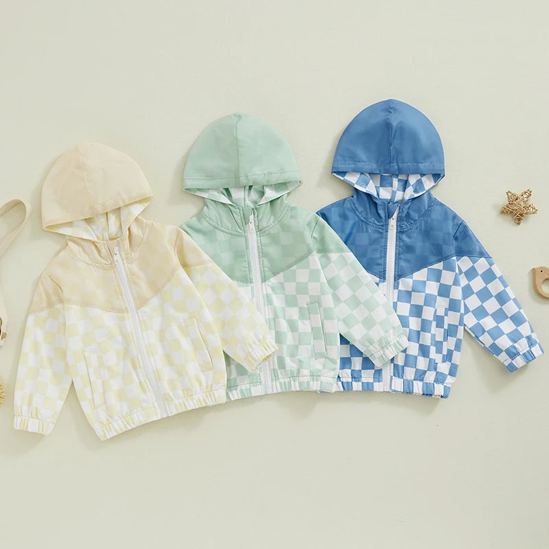 Boys Checkered Hooded Zip Jacket