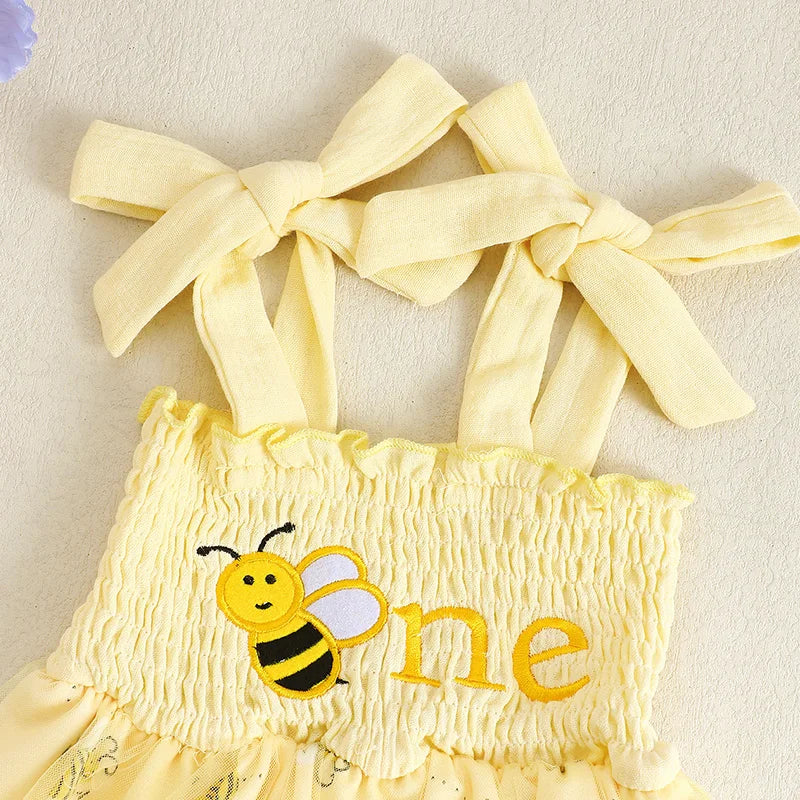 Girls "One" First Birthday Dress Bow Set