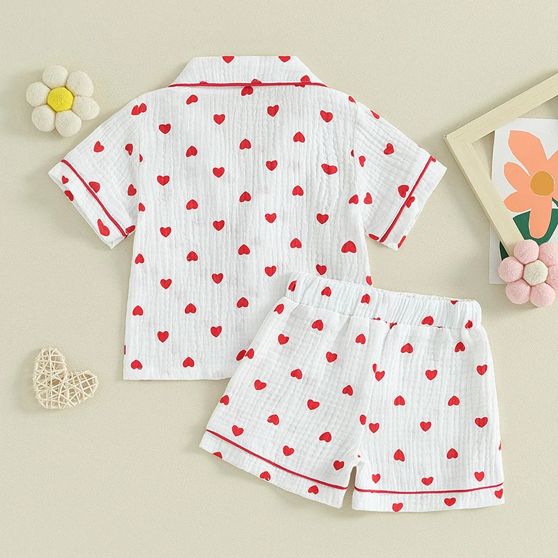 Girls Heart Print Pajama Set