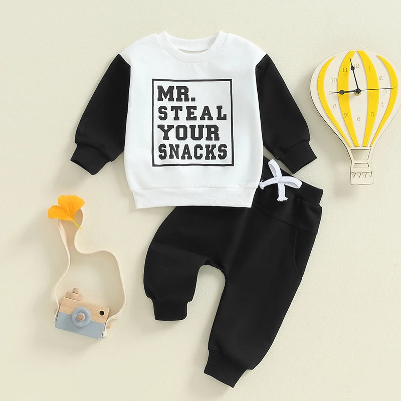 Boys Steal Your Snacks Color Contrast Sweatshirt Pant Set