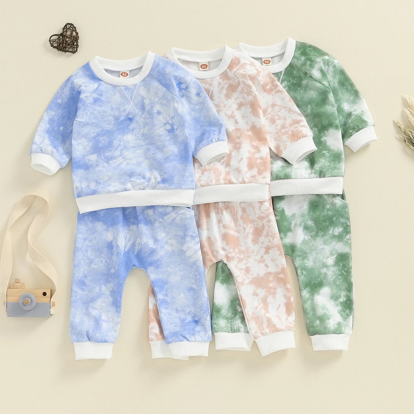 Girls Tie Dye Print Sweatshirt Pant Set