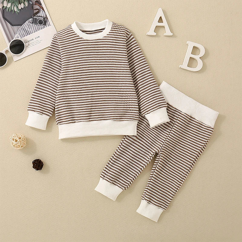 Boys Striped Waffle Knit Top Pant Set