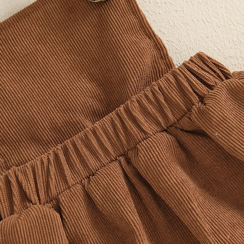 Girls Ribbed Ruffle Top Corduroy Suspender Dress Set