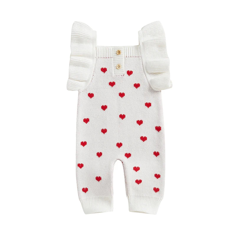 Girls Ruffle Sleeve Heart Knit Romper