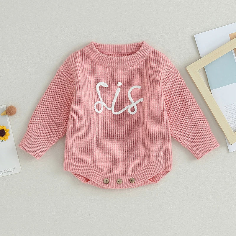 Girls Sis Knit Sweater Button Onesie