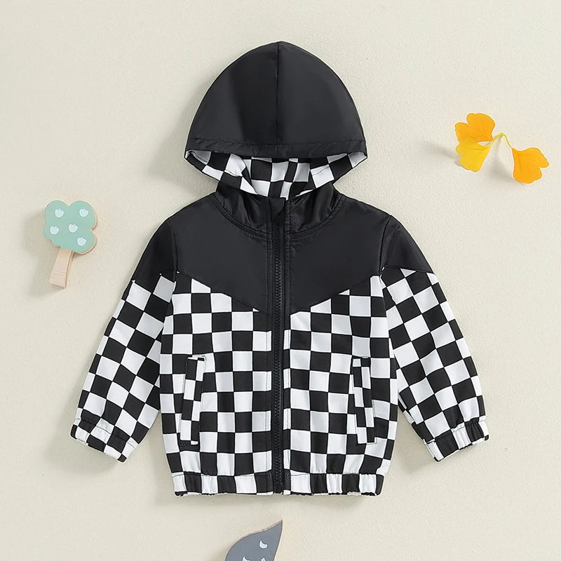 Boys Checkered Hooded Zip Jacket