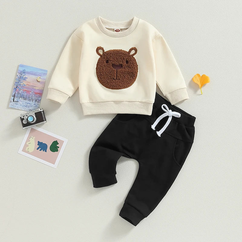 Boys Embroidered Bear Sweatshirt Pant Set