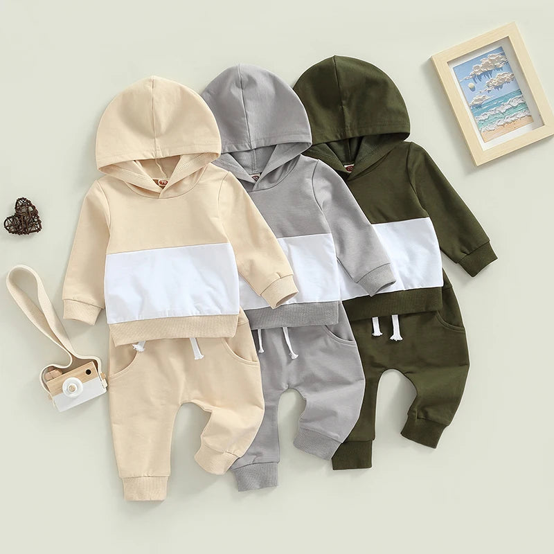 Boys Color Patchwork Hoodie Pant Set