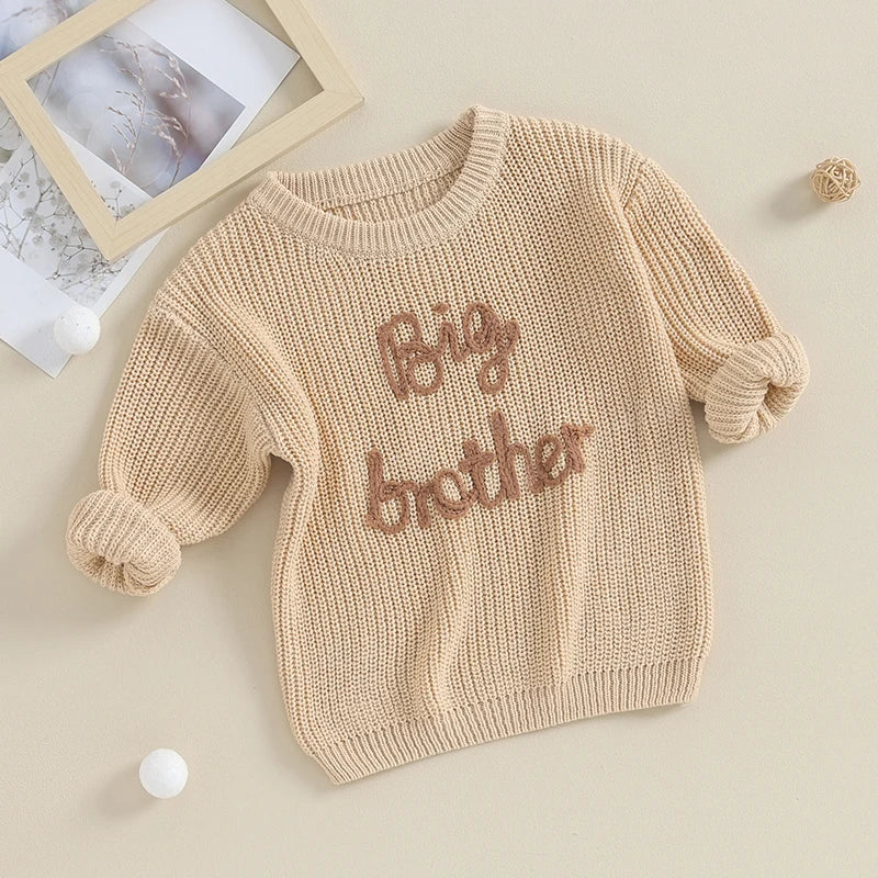 Boys Embroidered Big Brother Script Knit Sweater