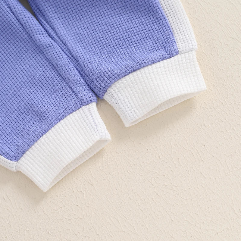 Boys Waffle Knit Collared Top Pant Set