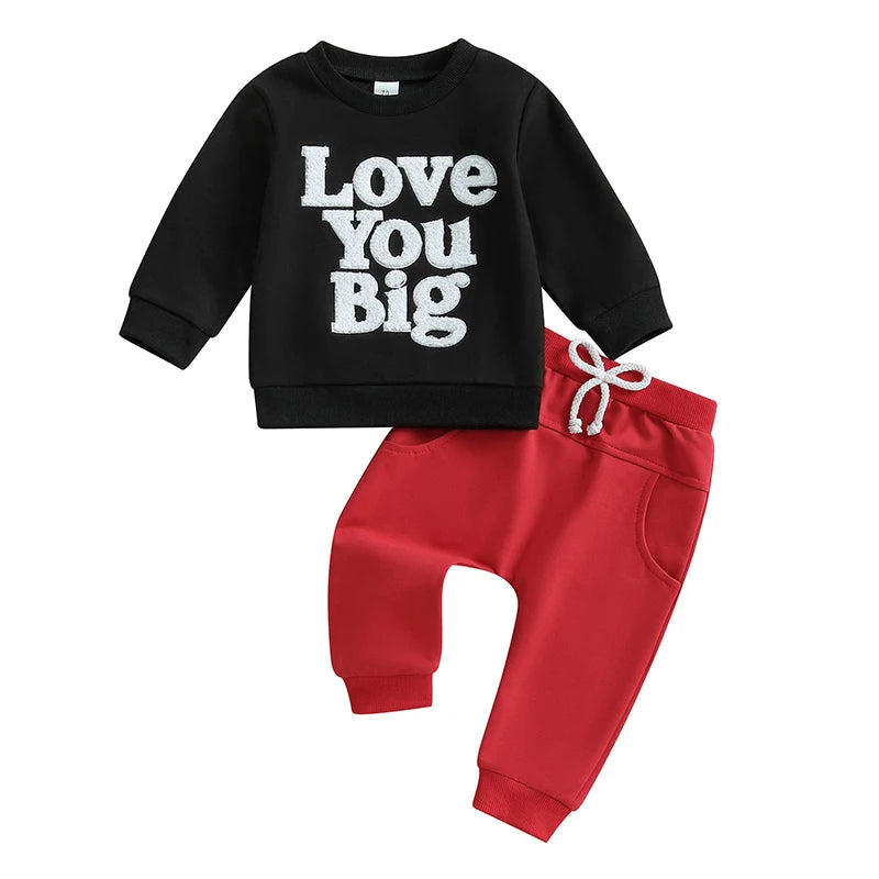 Embroidered Love You Big Sweatshirt Pant Set, Unisex