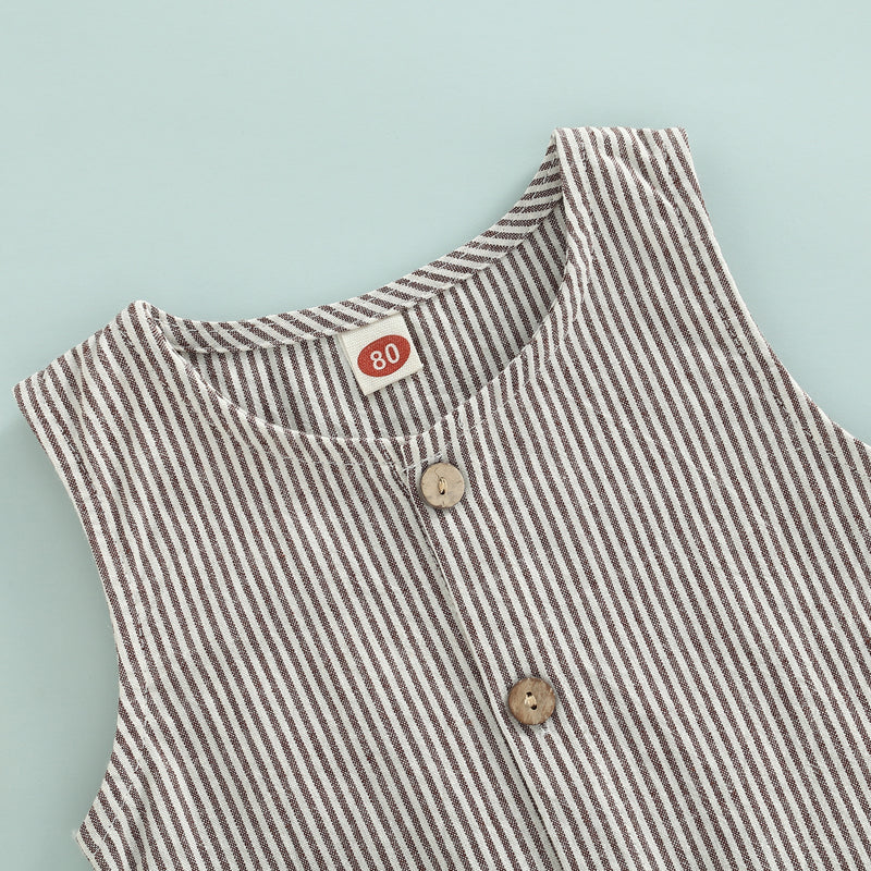 Sleeveless Pocket Button Romper, Unisex