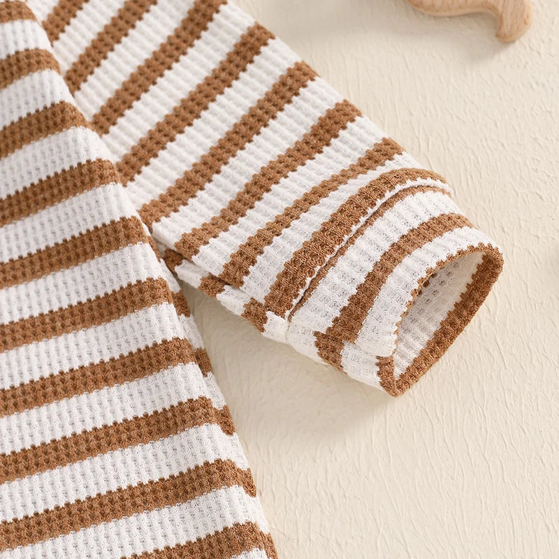 Striped Waffle Knit Zip Pajamas