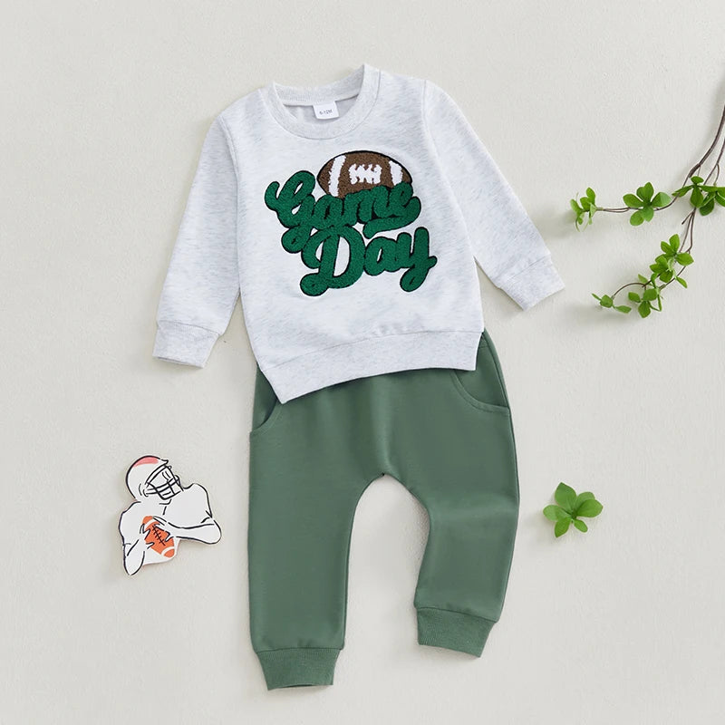 Boys Game Day Football Embroidered Sweatshirt Pant Set