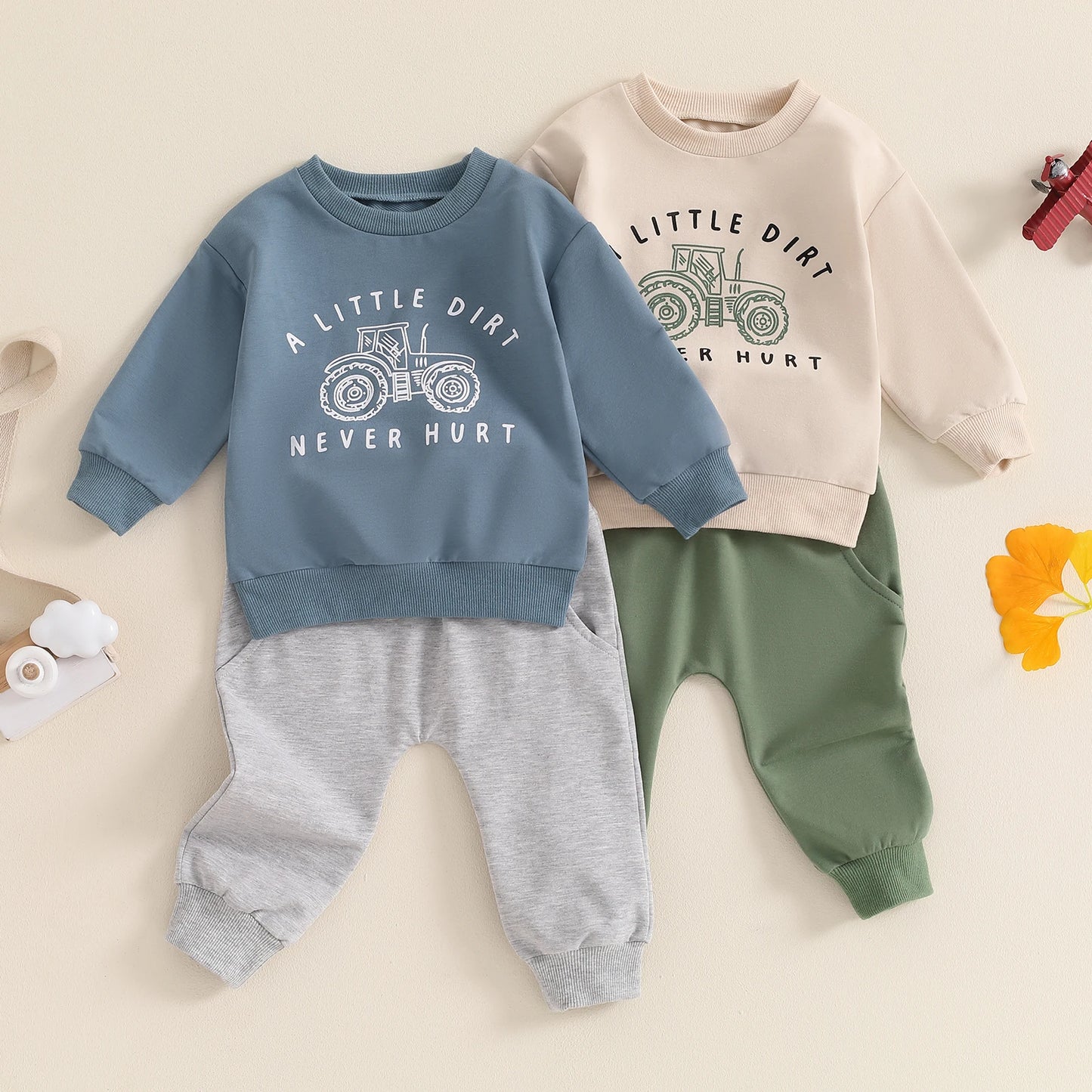 Boys Dirt Never Hurt Tractor Sweatshirt Pant Set