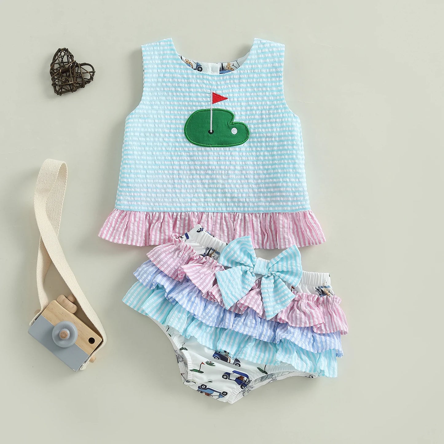 Girls Seersucker Golf Top and Ruffle Bloomers Set