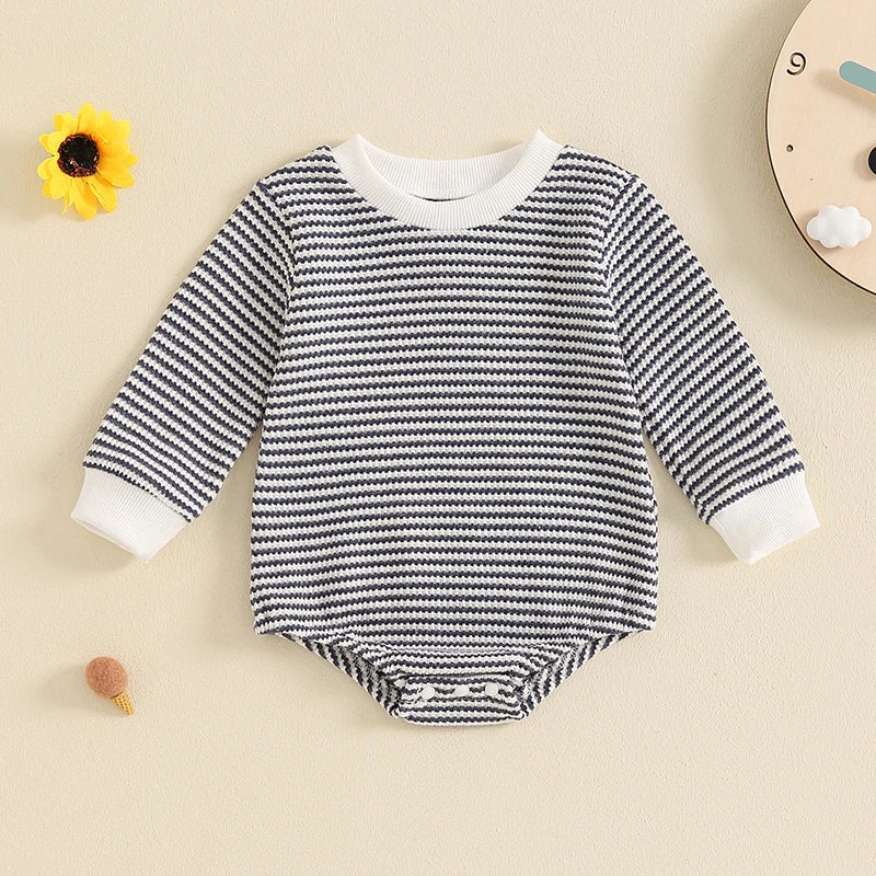 Boys Waffle Knit Striped Bubble