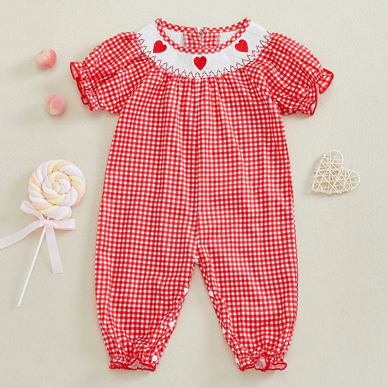 Girls Embroidered Heart Romper