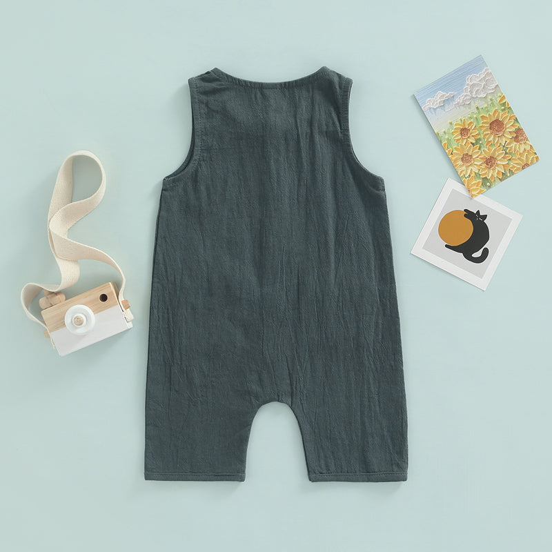 Sleeveless Pocket Button Romper, Unisex
