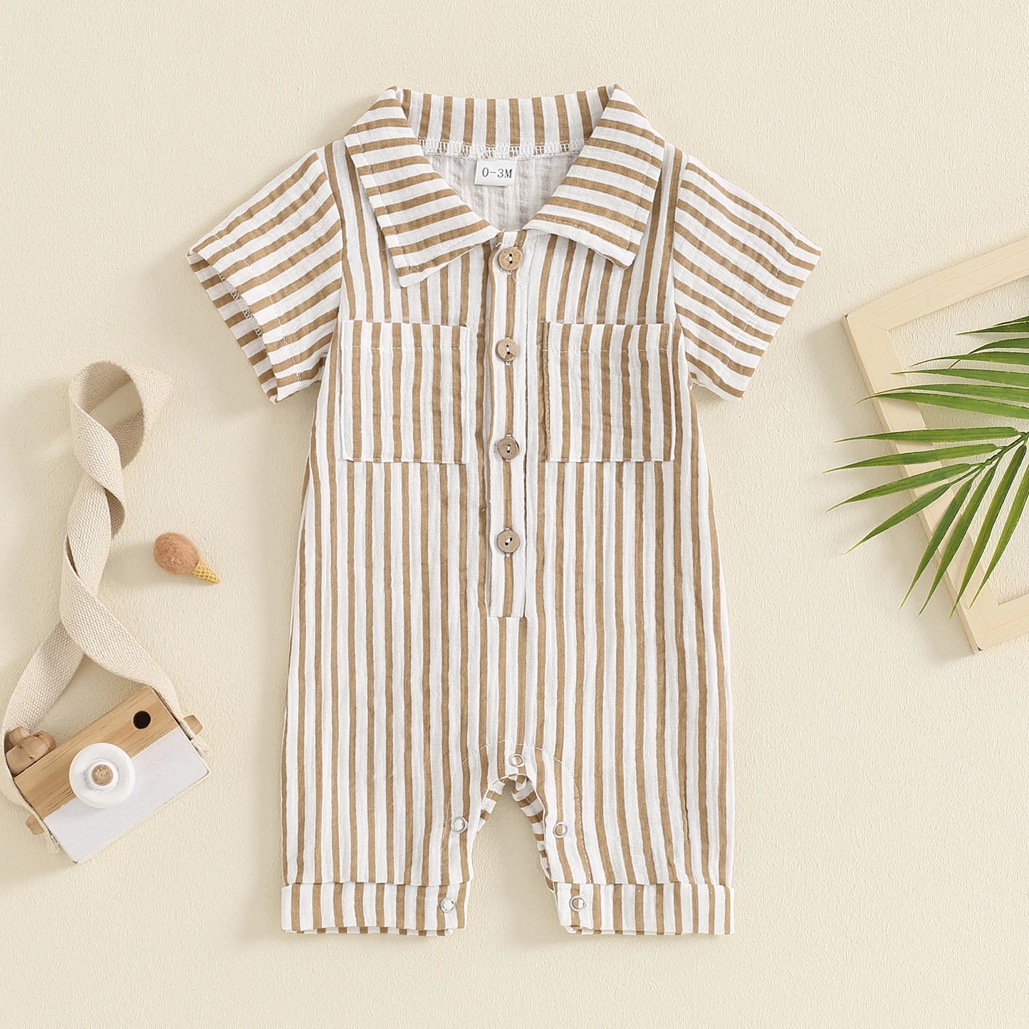 Boy Collared Striped Pocket Romper