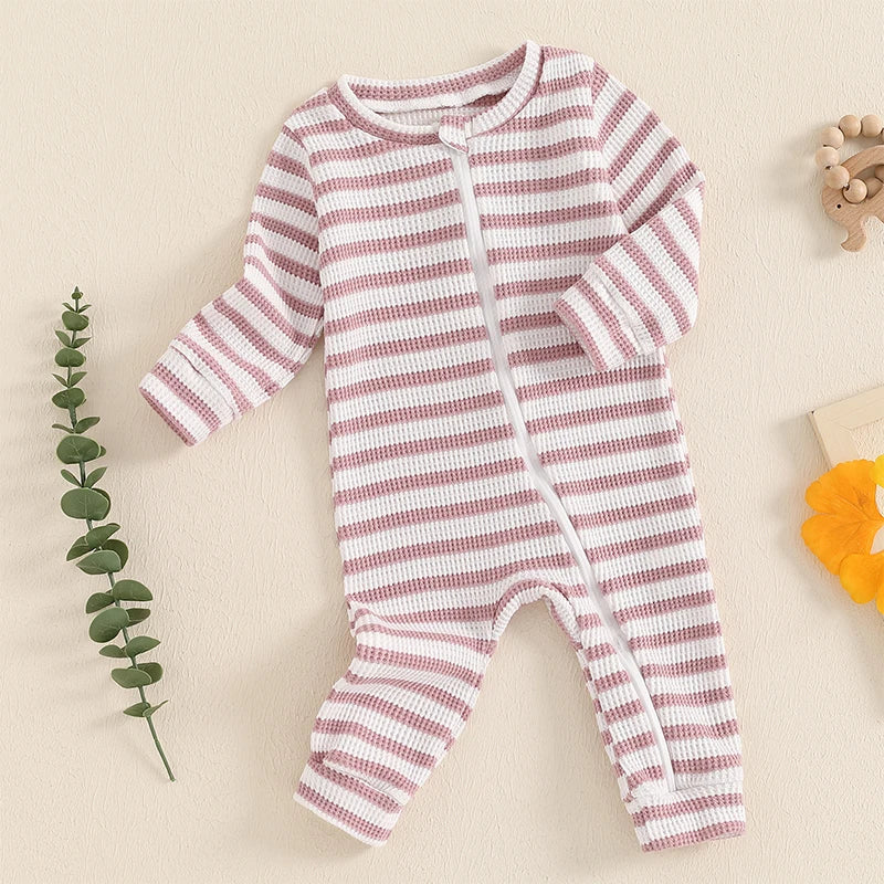 Striped Waffle Knit Zip Pajamas