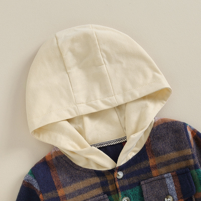Boys Plaid Pocket Hoodie Jacket