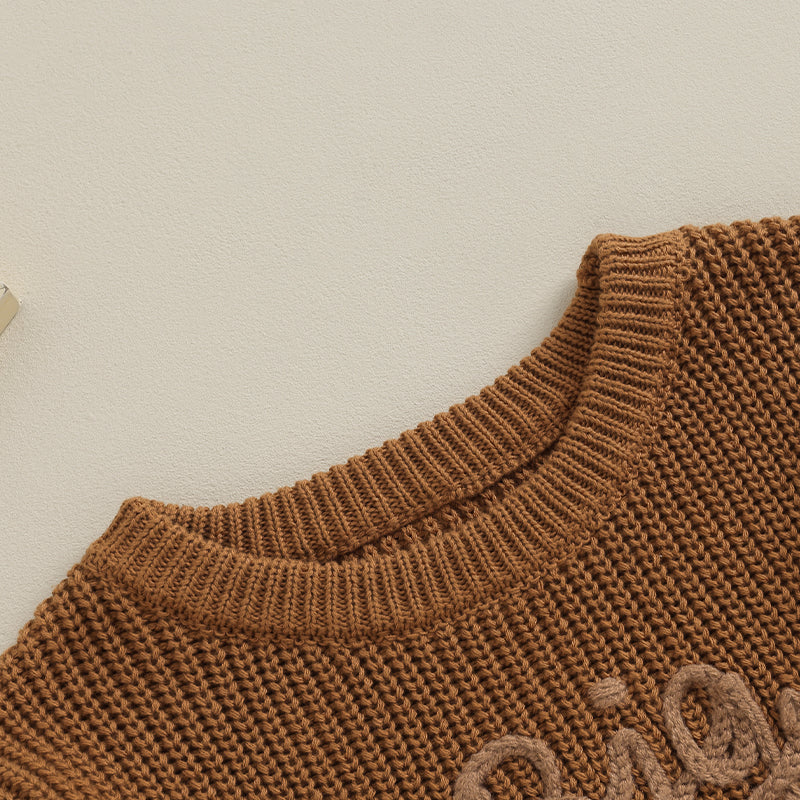 Boys Embroidered Big Brother Script Knit Sweater