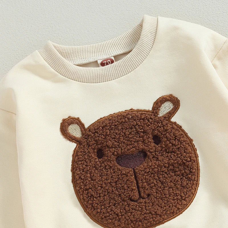 Boys Embroidered Bear Sweatshirt Pant Set