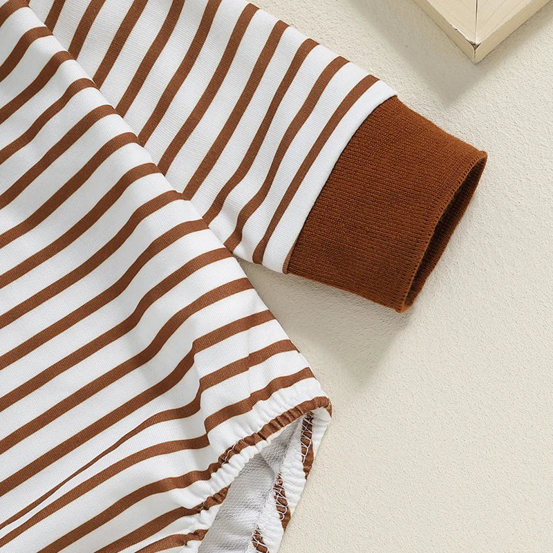 Long Sleeve Striped Collared Romper, Unisex