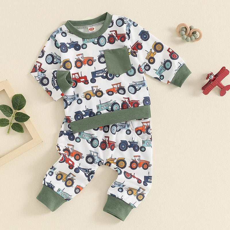 Boys Farm Tractors Pocket Sweatshirt Pant Set