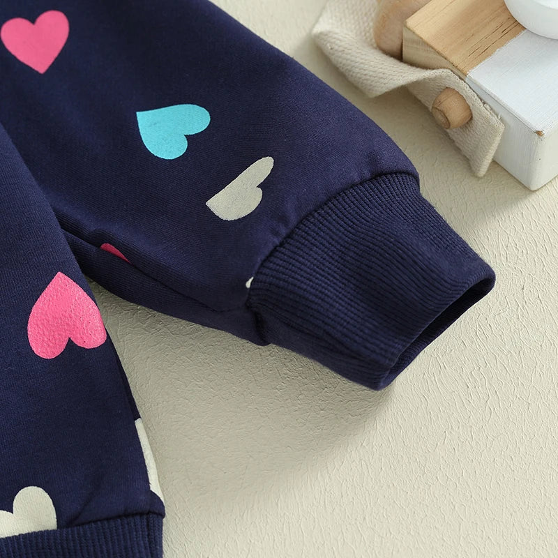 Girls Heart Print Sweatshirt Pant Bow Set