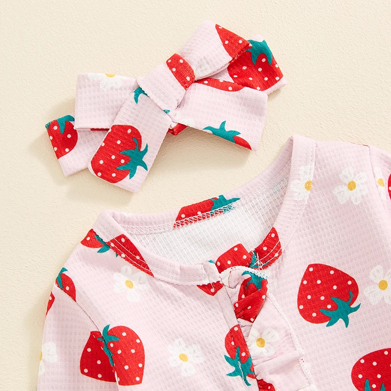 Baby Girls Flower Print Ruffled Zip Footie Pajamas Bow Set