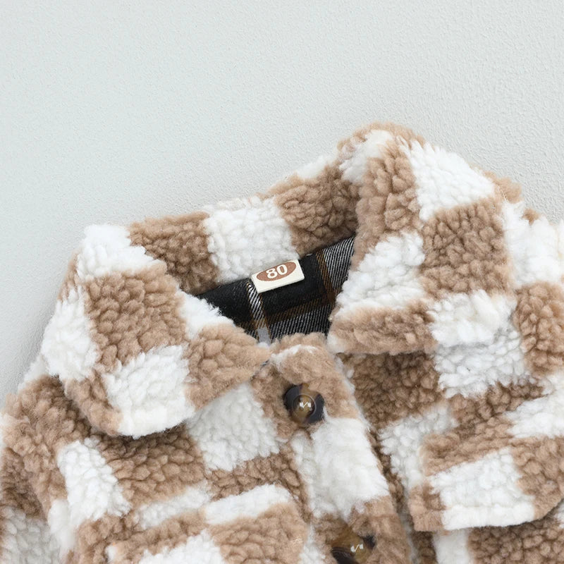 Girls Checkered Plaid Fleece Coat