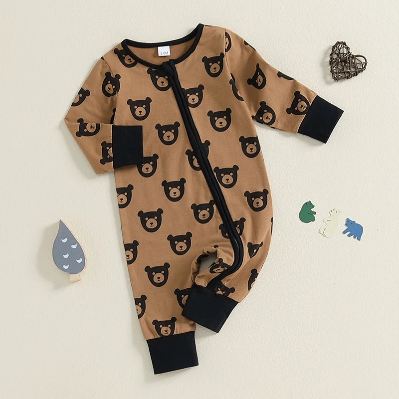 Boys Bear Print Zip Pajamas