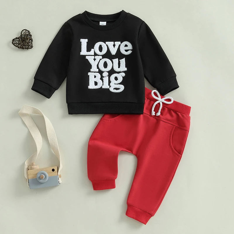 Embroidered Love You Big Sweatshirt Pant Set, Unisex