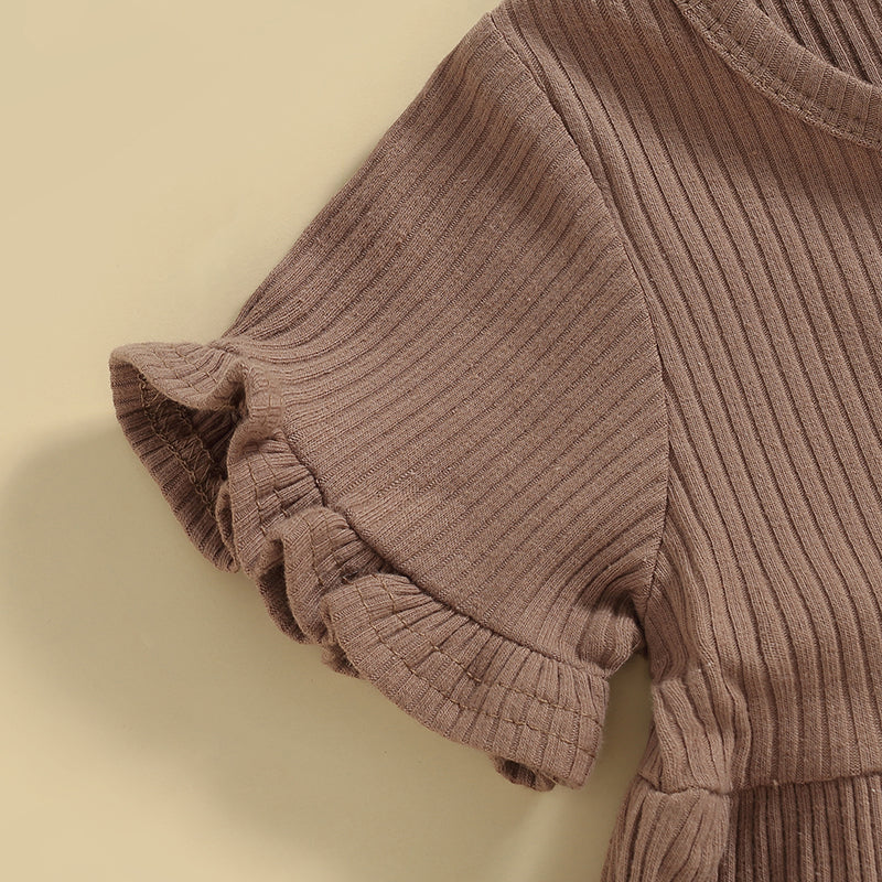 Girls Ribbed Ruffle Pocket Dress