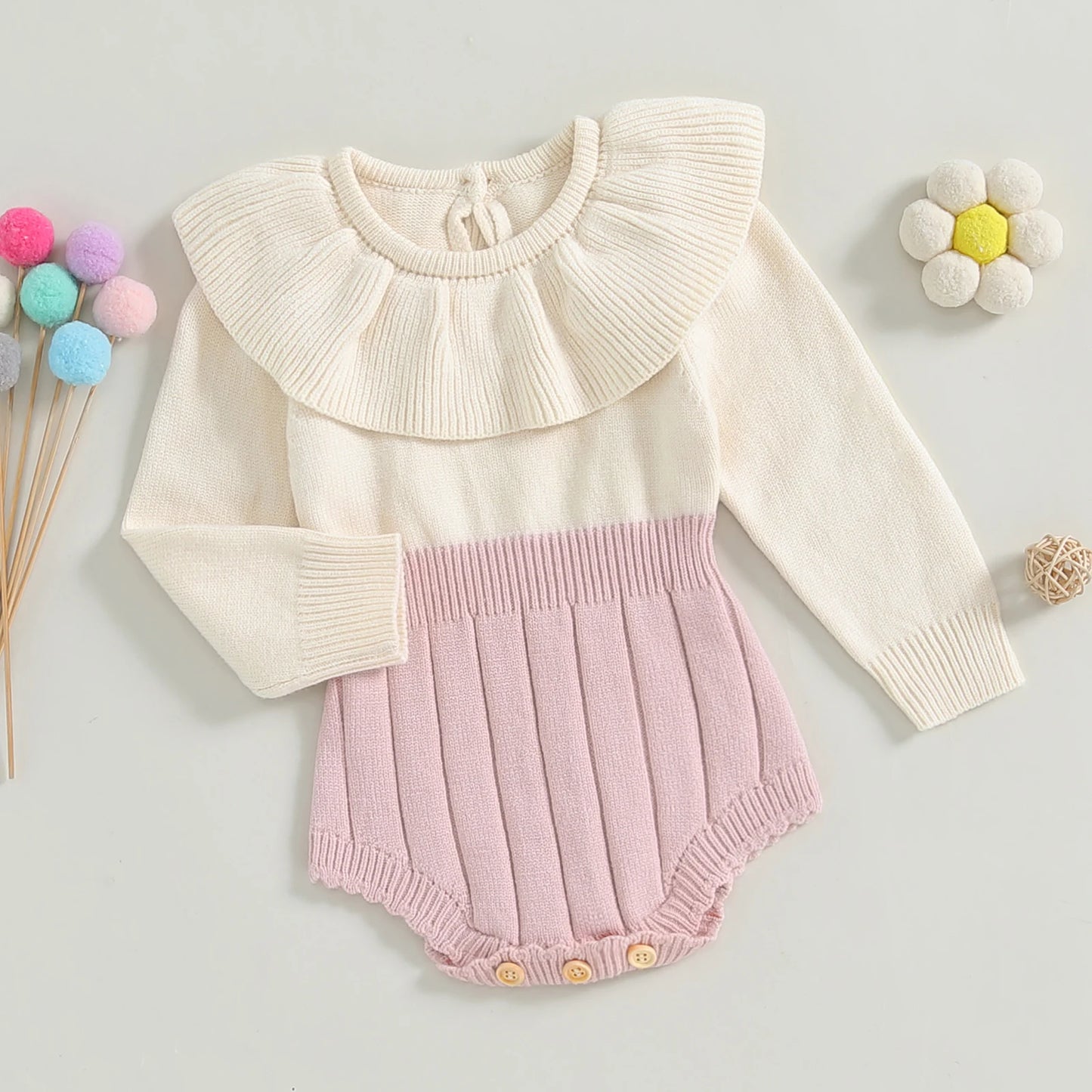 Girls Ruffle Collar Sweater Romper