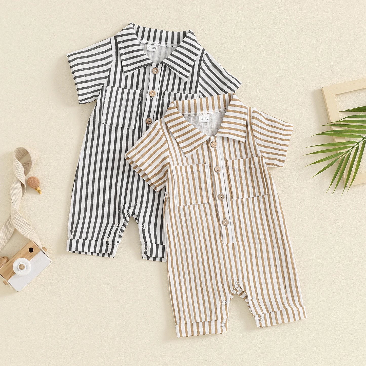 Boy Collared Striped Pocket Romper
