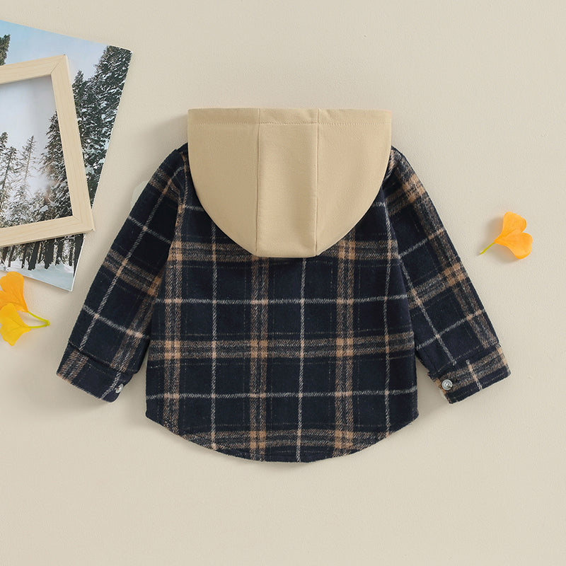 Boys Plaid Pocket Hoodie Jacket