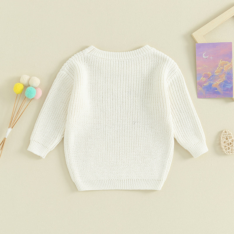 Girls Embroidered Little Sister Script Knit Sweater