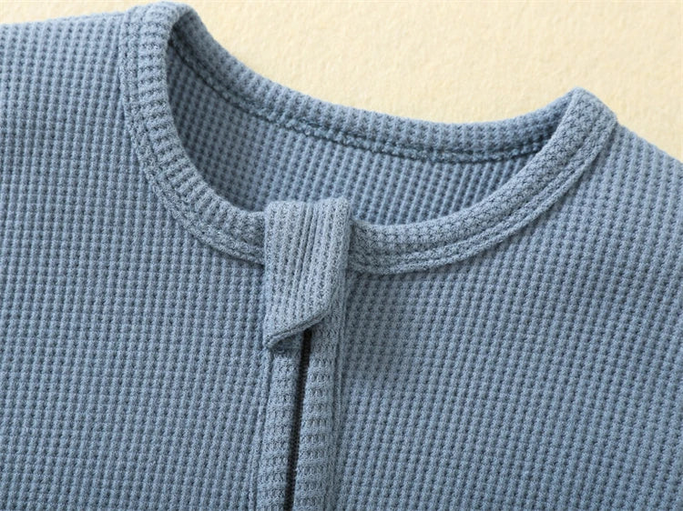 Cotton Waffle Knit Zip Footie Pajamas, Unisex