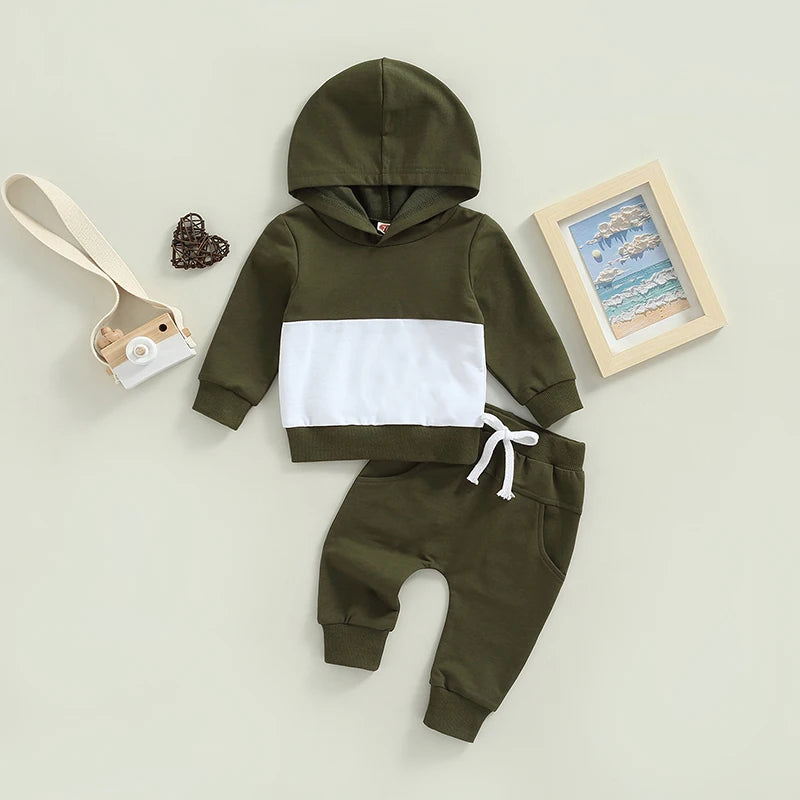 Boys Color Patchwork Hoodie Pant Set
