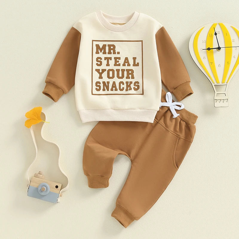 Boys Steal Your Snacks Color Contrast Sweatshirt Pant Set