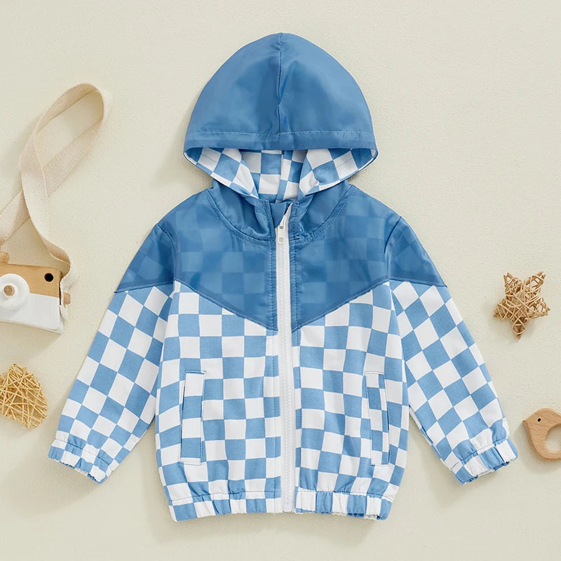 Boys Checkered Hooded Zip Jacket