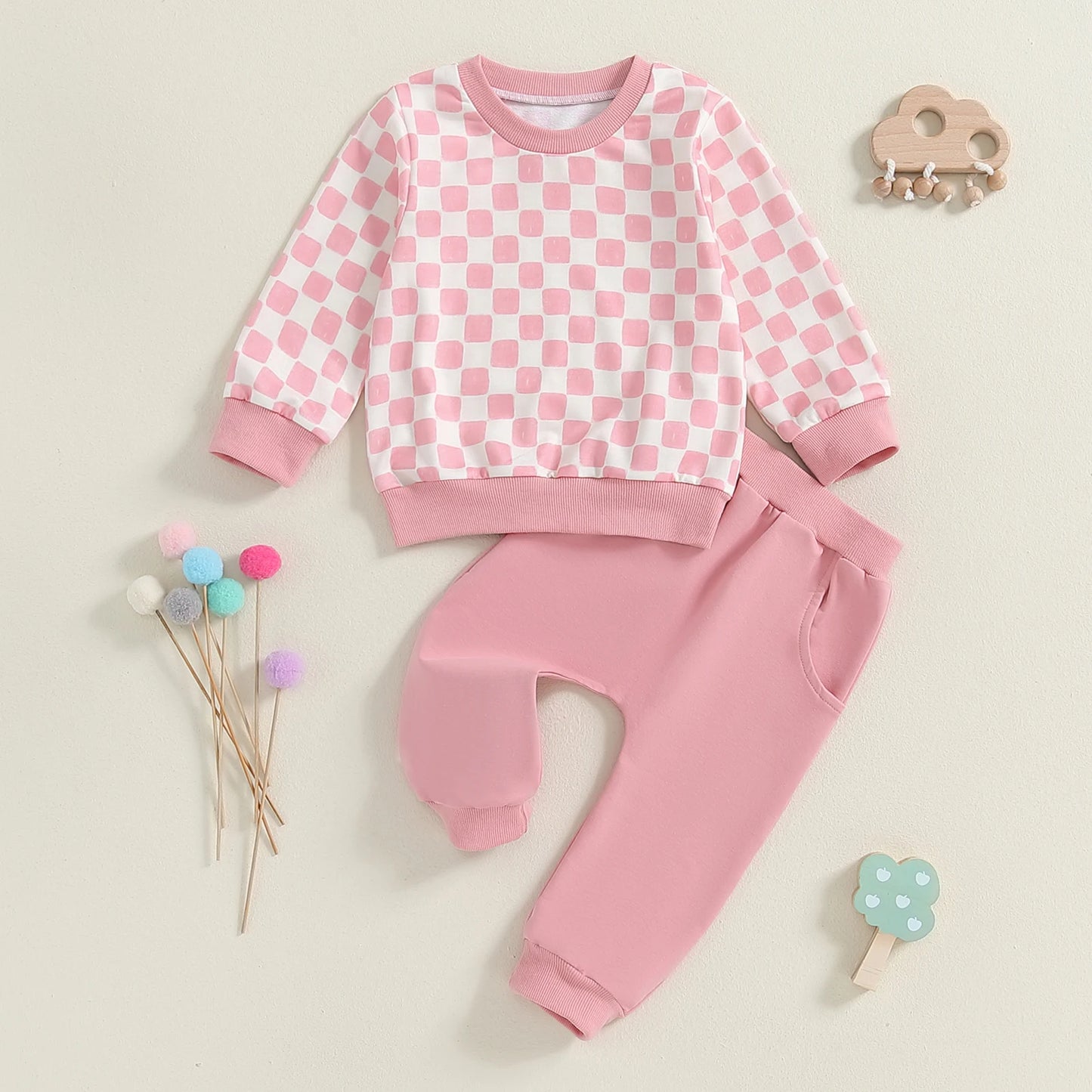 Checkered Sweatshirt Pant Set, Unisex