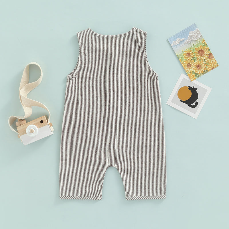 Sleeveless Pocket Button Romper, Unisex
