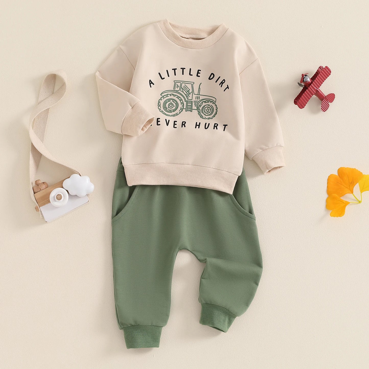 Boys Dirt Never Hurt Tractor Sweatshirt Pant Set